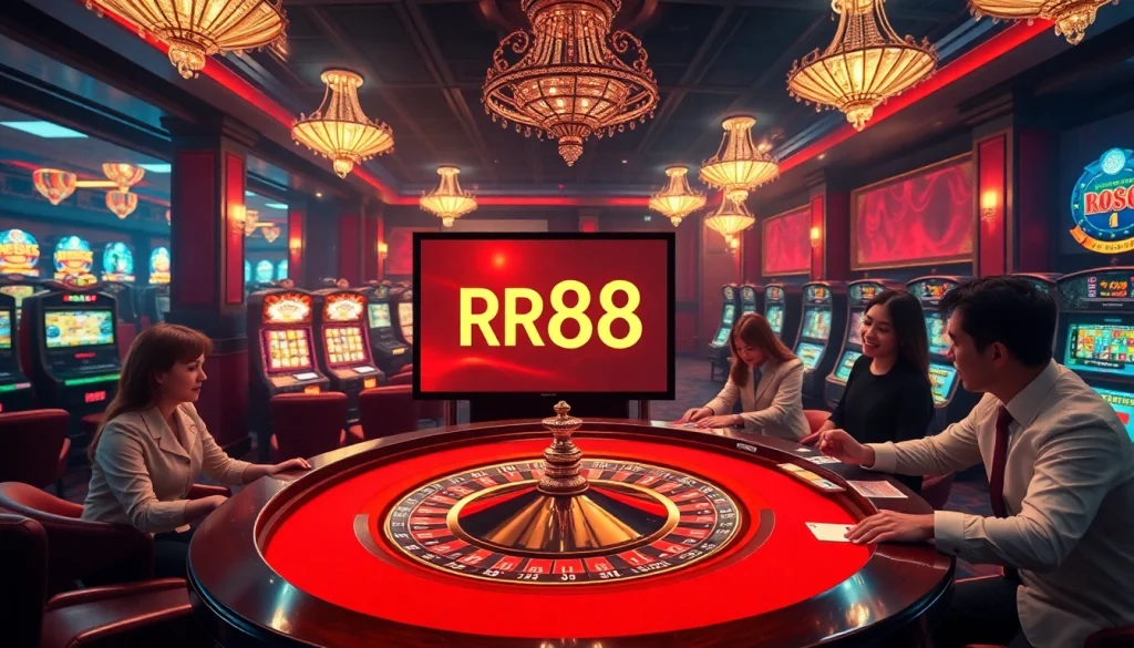 Experience the excitement of RR88 at a luxurious casino table with poker chips and cards.