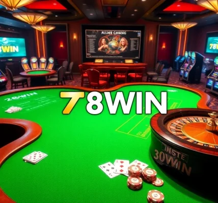 Experience excitement at the 78WIN casino with vibrant roulette wheels and poker tables.