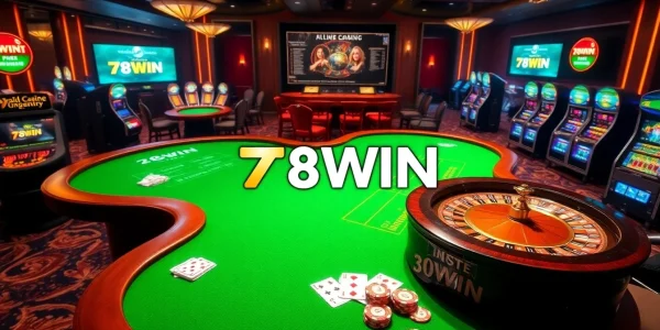Experience excitement at the 78WIN casino with vibrant roulette wheels and poker tables.