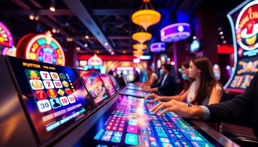 Expérience interactive de casino en ligne avec une variété de jeux et d'animations captivantes.