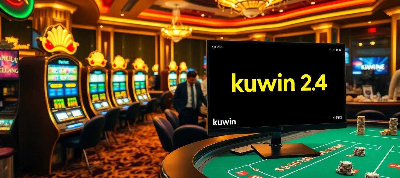 Kuwin 24 players engaging at luxurious casino tables, celebrating wins with vibrant cards and chips.