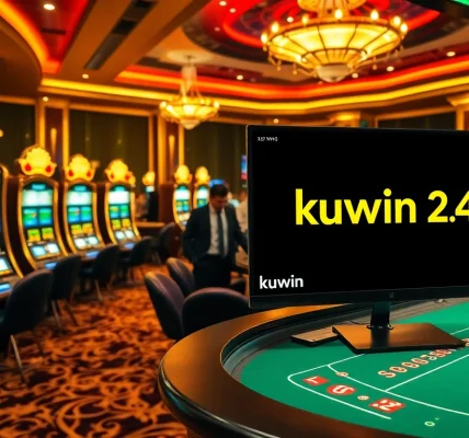 Kuwin 24 players engaging at luxurious casino tables, celebrating wins with vibrant cards and chips.