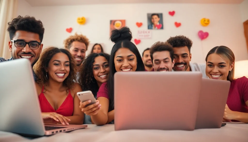 Engaging online sex chat scene showcasing diverse individuals interacting in a vibrant environment.