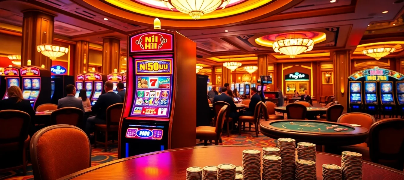 Activate the winning nổ hũ slot machine game in a lively casino atmosphere.