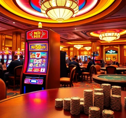Activate the winning nổ hũ slot machine game in a lively casino atmosphere.