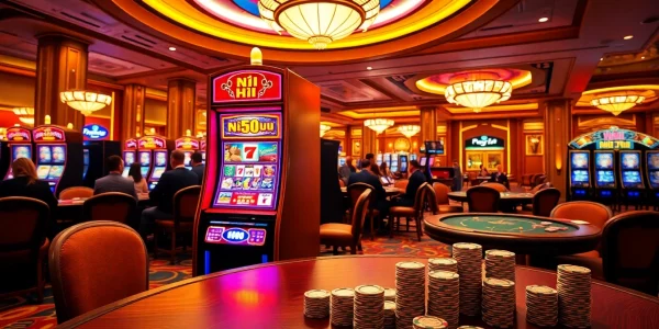 Activate the winning nổ hũ slot machine game in a lively casino atmosphere.