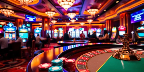 Experience the excitement of Nhà cái X88 with vibrant casino tables and thrilling gambling activities.