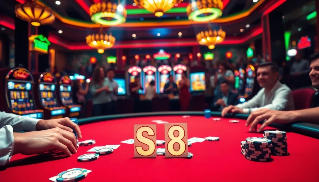 Experience the thrill of gambling with S 8 poker chips and cards on a luxurious casino table.