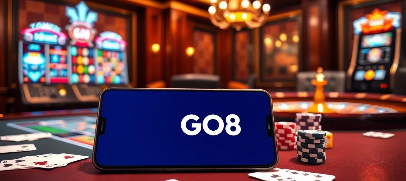 Experience thrilling gameplay with Đăng Nhập GO8 on an elegant casino table, featuring poker chips and cards.