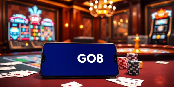 Experience thrilling gameplay with Đăng Nhập GO8 on an elegant casino table, featuring poker chips and cards.
