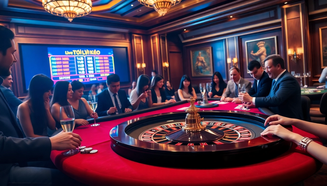 Excited players at a casino table analyzing tỷ lệ kèo and placing bets strategically.