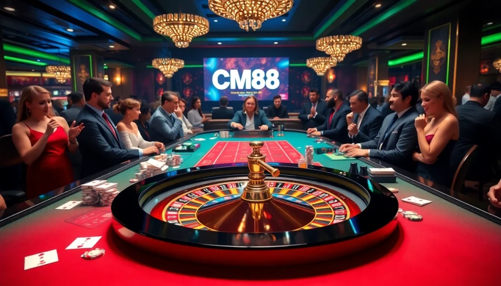 Experience excitement with CM88 at a luxurious casino table surrounded by enthusiastic players.