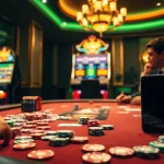 Experience the thrill of gambling with high-stake poker chips and the latest S8 smartphone showcased in a luxurious casino.