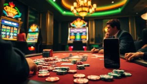 Experience the thrill of gambling with high-stake poker chips and the latest S8 smartphone showcased in a luxurious casino.
