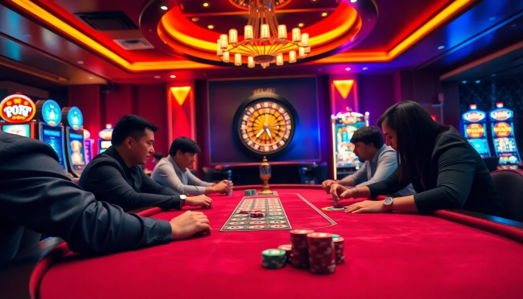 Ressentez l'excitation du casino en ligne Français avec une table de poker à enjeux élevés et une ambiance vibrante.