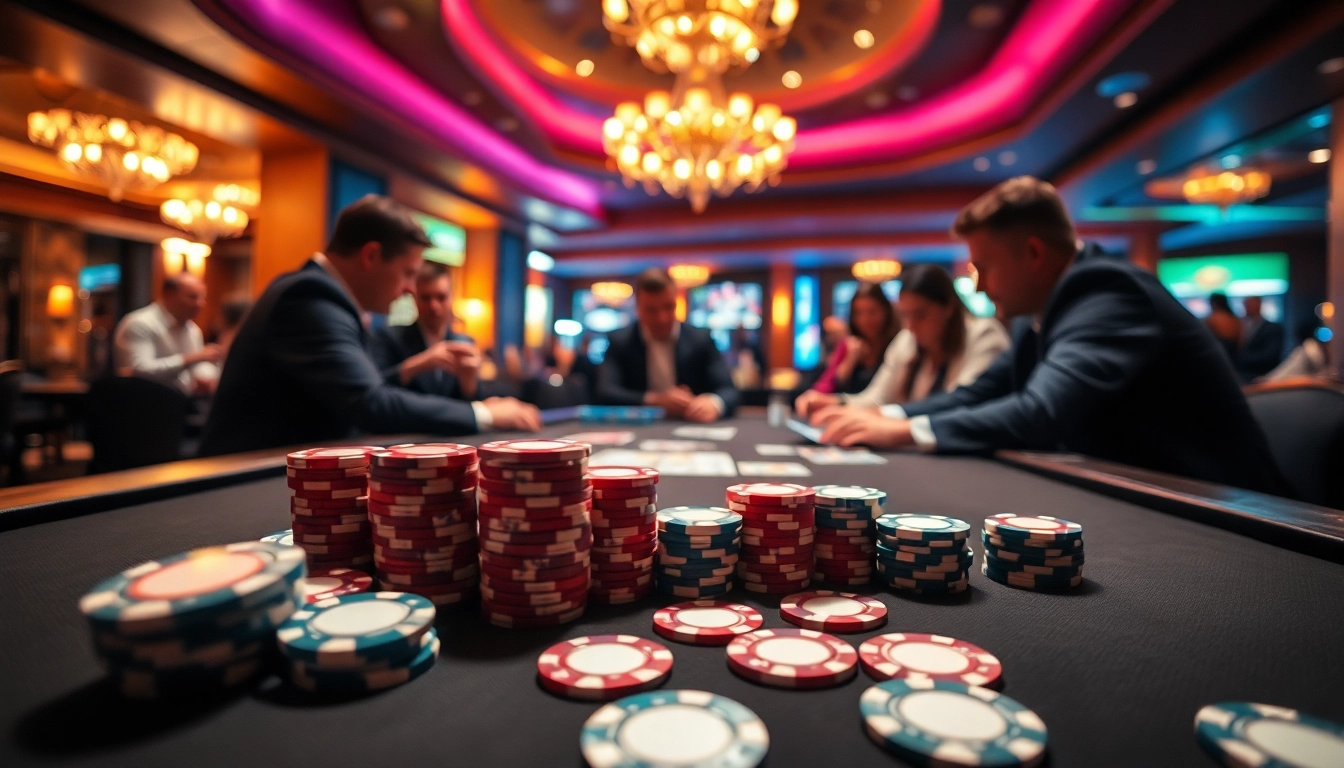 Célébrez l'expérience du meilleur casino en ligne avec une table de poker animée et des joueurs passionnés.