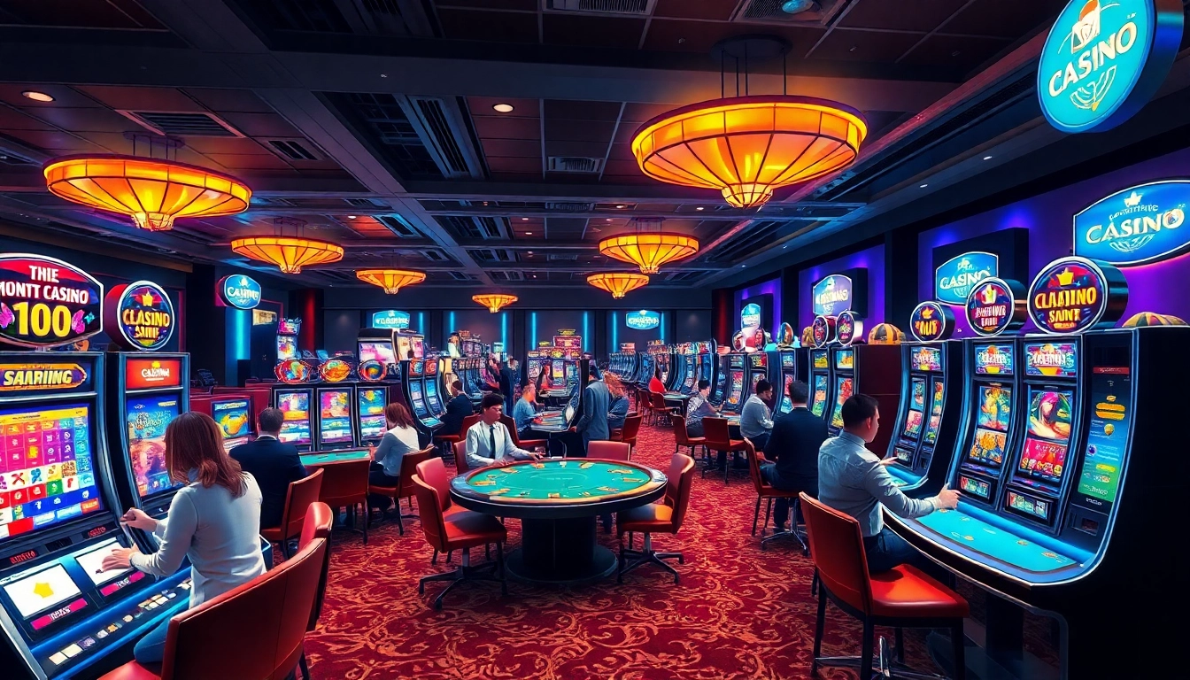 Vibrant ambiance of a nouveau casino en ligne with players enjoying various games.