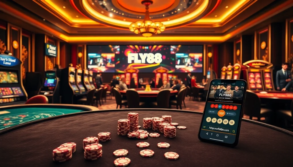 Dynamic online gambling scene showcasing https://fly88seo.com/ with vibrant casino elements and an engaging atmosphere.