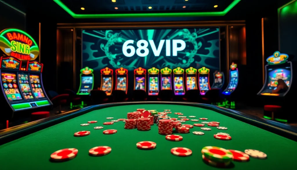 Experience the thrill of gambling at Link Vào Nhà Cái 68VIP with vibrant casino visuals.