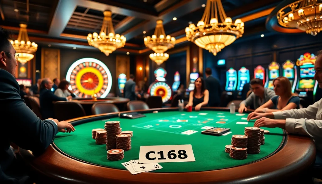 C168 betting slip at a luxury casino table with chips and cards in play.