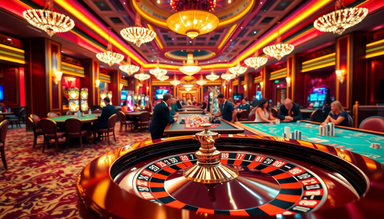 Jouer au casino en ligne avec des tables de jeu élégantes et une atmosphère animée.