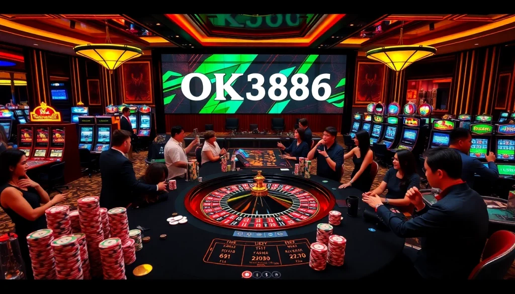 Experience gaming excitement at OK8386 with vibrant casino tables and engaged players.
