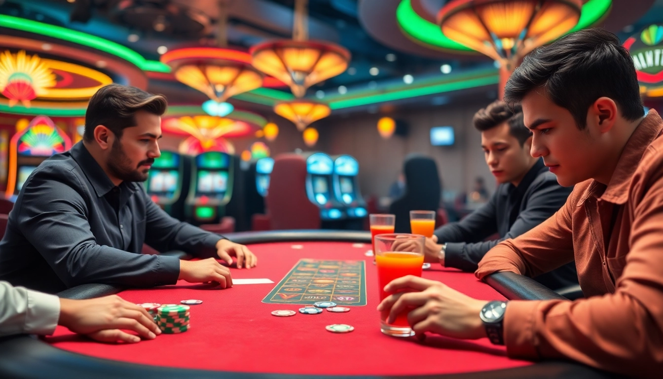 Joueurs en action aux casinos en ligne avec une ambiance de poker excitante.