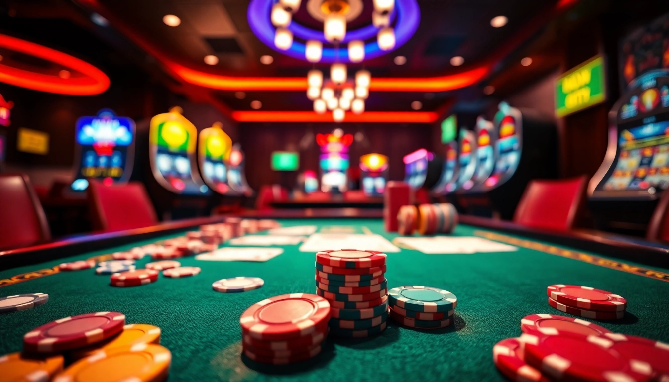 Jouer à des jeux de casino en ligne avec des jetons et des cartes sur une table élégante.