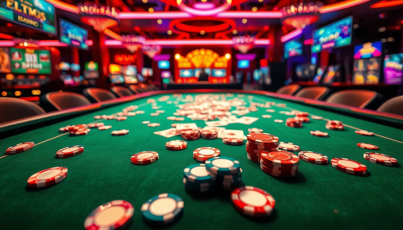 Jouez à casino en ligne avec des cartes, des jetons et une ambiance d'animation numérique.