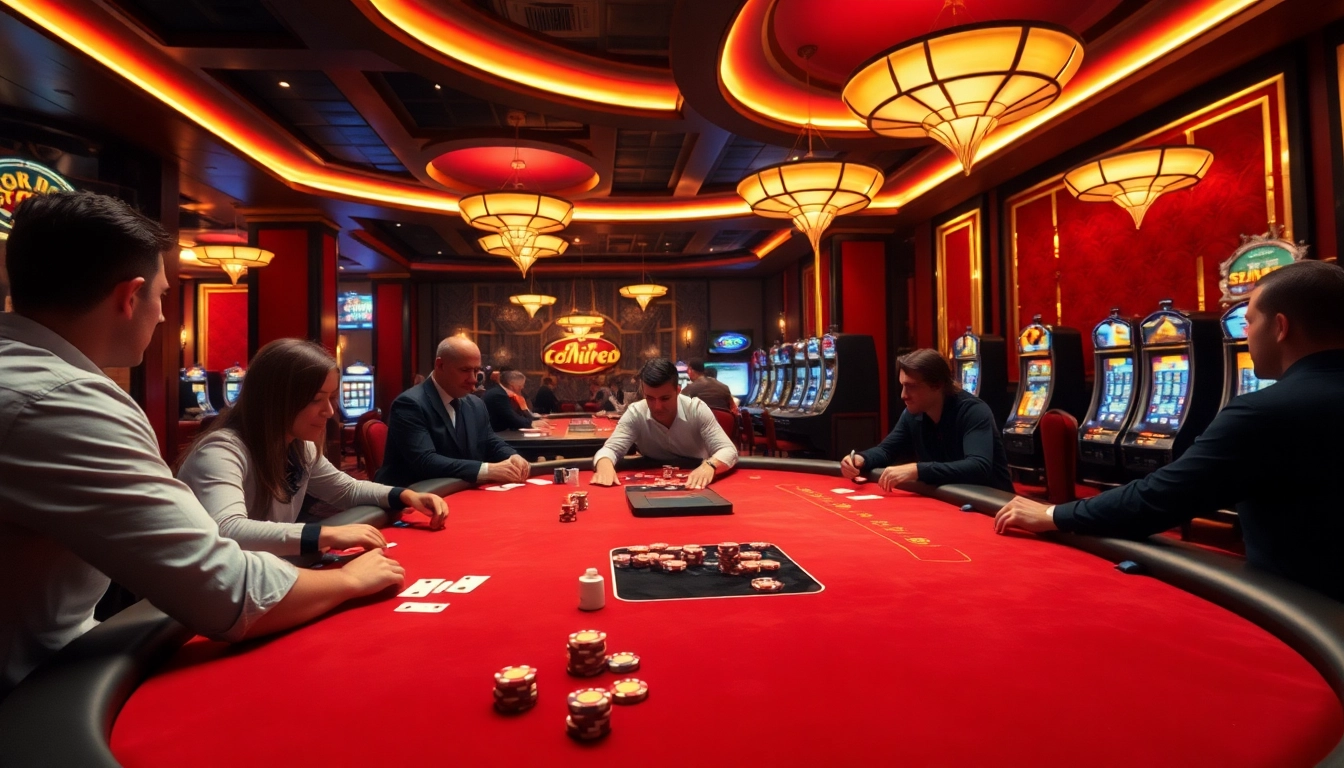 Joueurs engagés dans une expérience de casino en ligne immersive avec une ambiance de luxe.