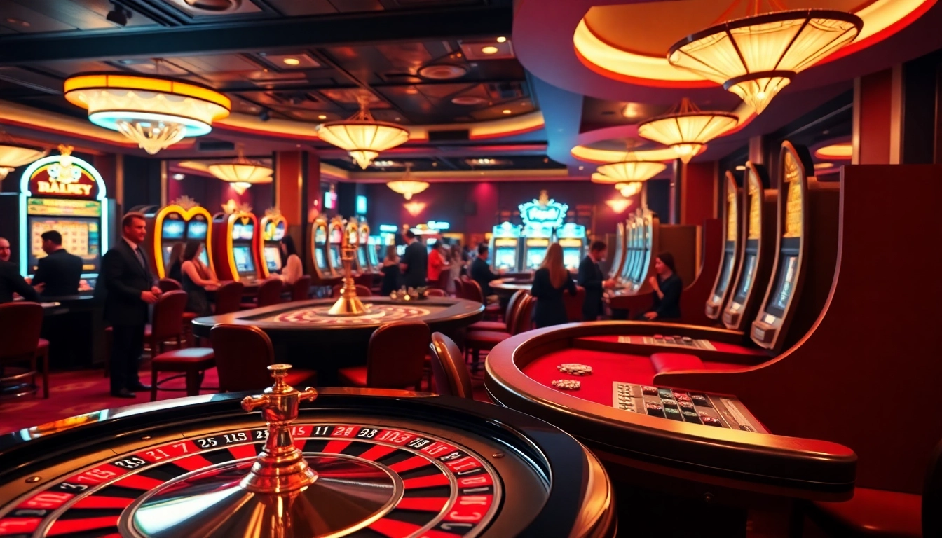 Un joueur heureux dans un casino en ligne avec des lumières vives et une roulette.