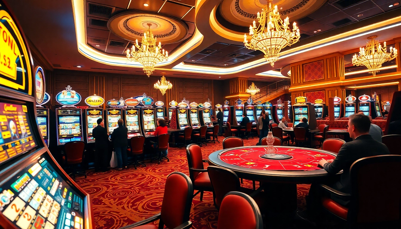 Vibrant casino en ligne scene with slot machines and players enjoying the excitement.