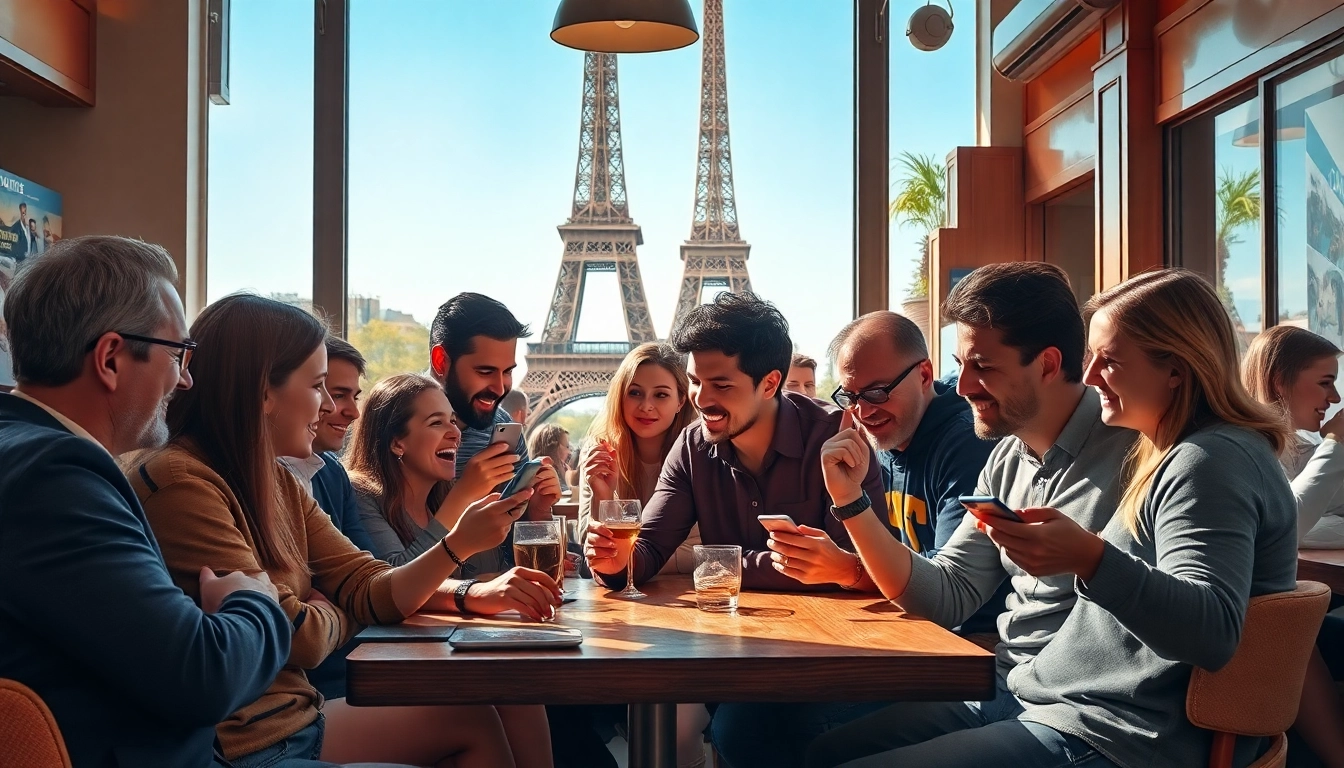 Les clients discutent des bonus paris sportif dans un café animé à Paris.
