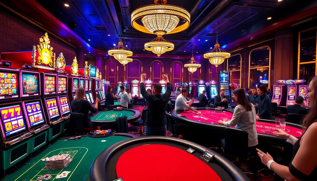 Jouer et gagner dans un casino en ligne vibrant et vivant avec des lumières brillantes.