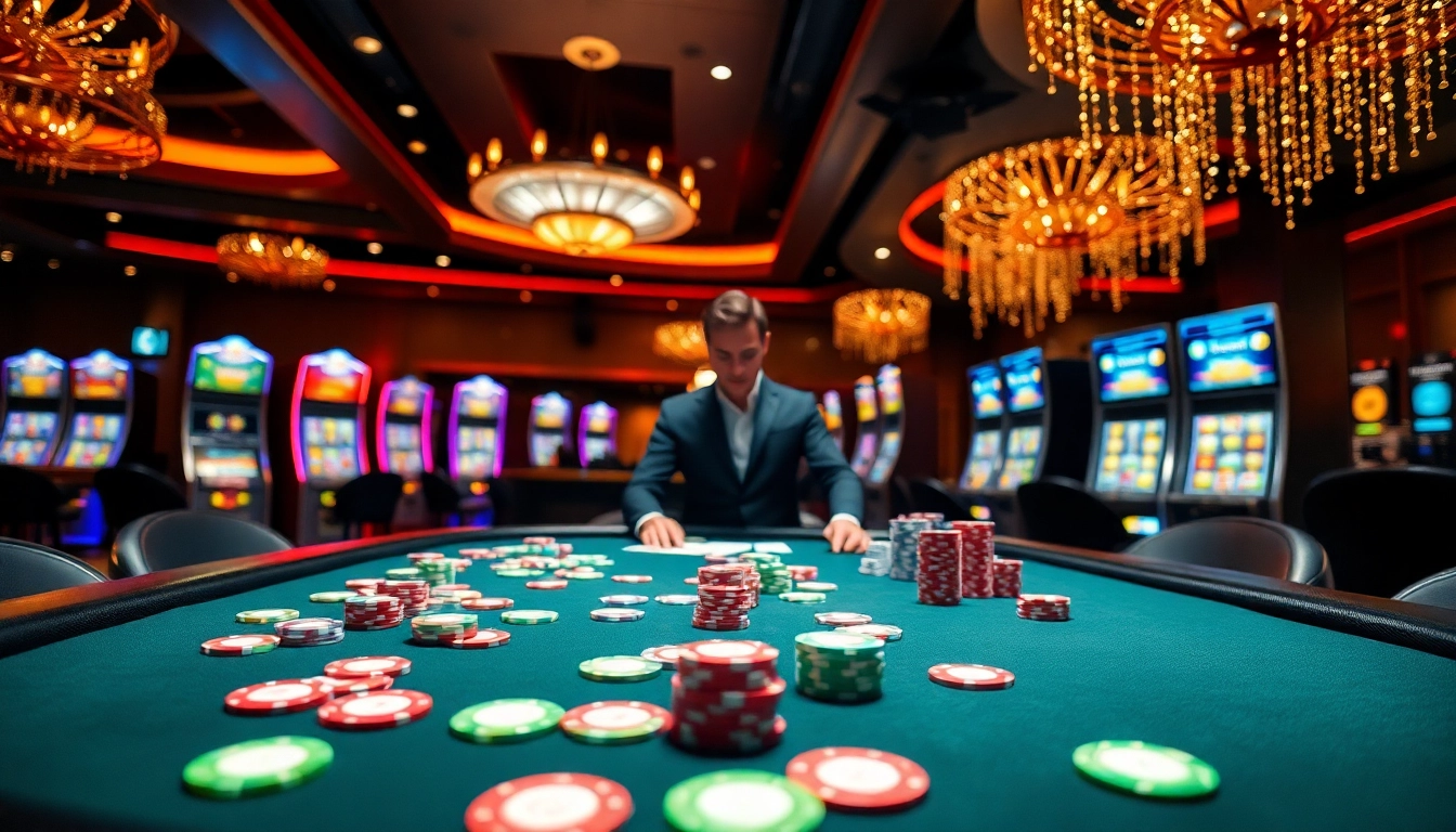 Vibrant casino en ligne gaming table with colorful chips and engaging dealer.