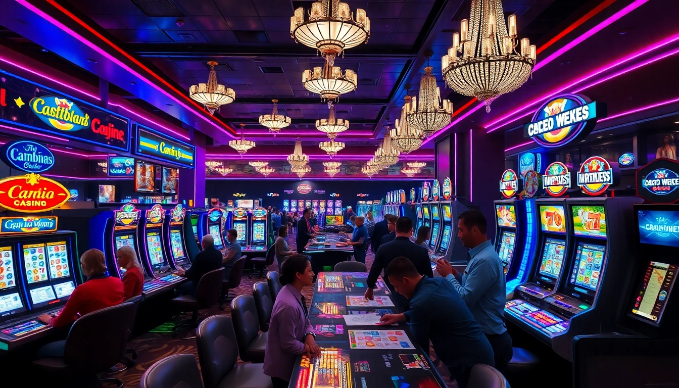 Jouer à casino en ligne avec une ambiance de jeu vivante et des machines à sous lumineuses.