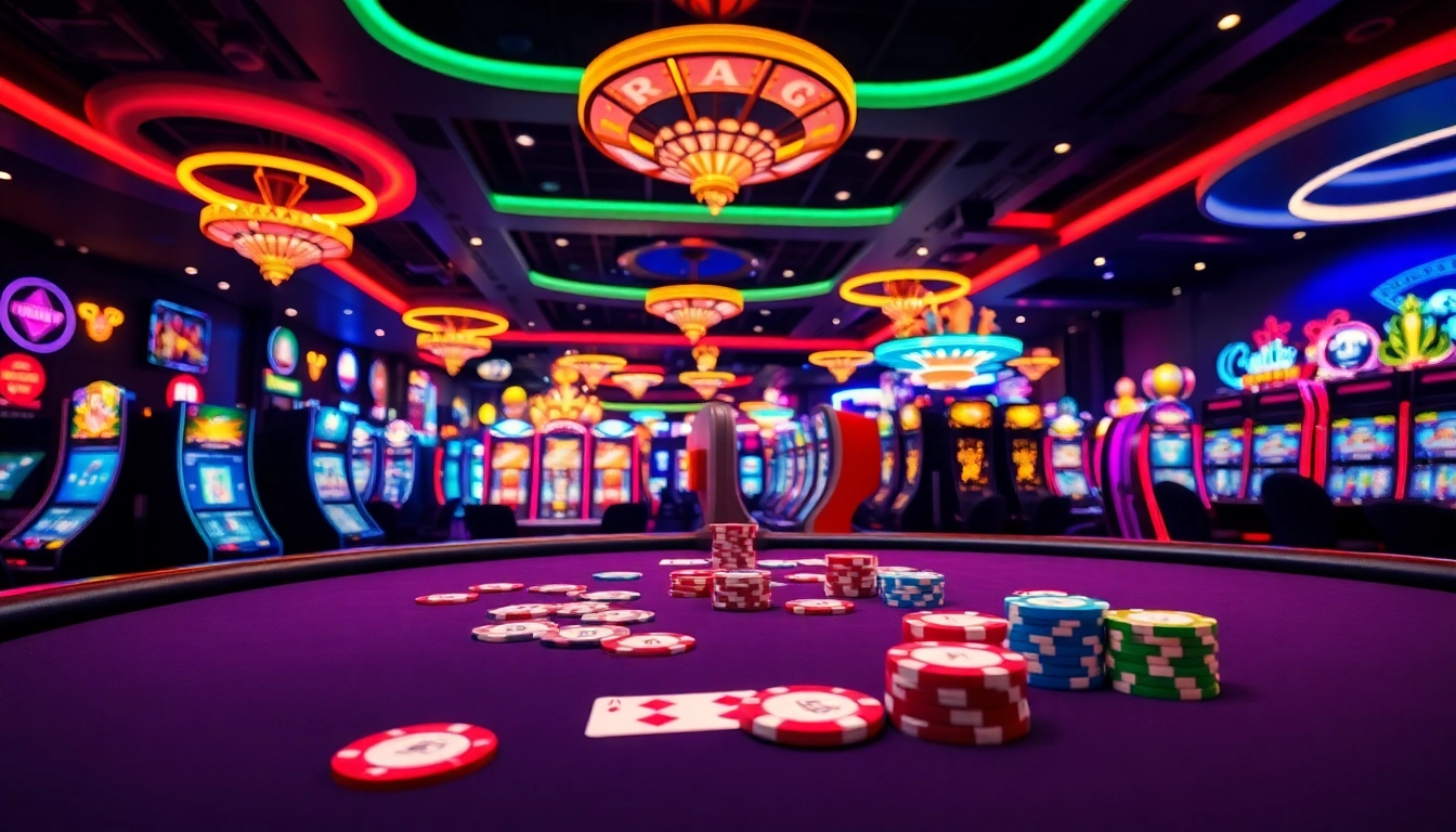 Jeu captivant de casino en ligne avec des lumières vives et une ambiance dynamique.
