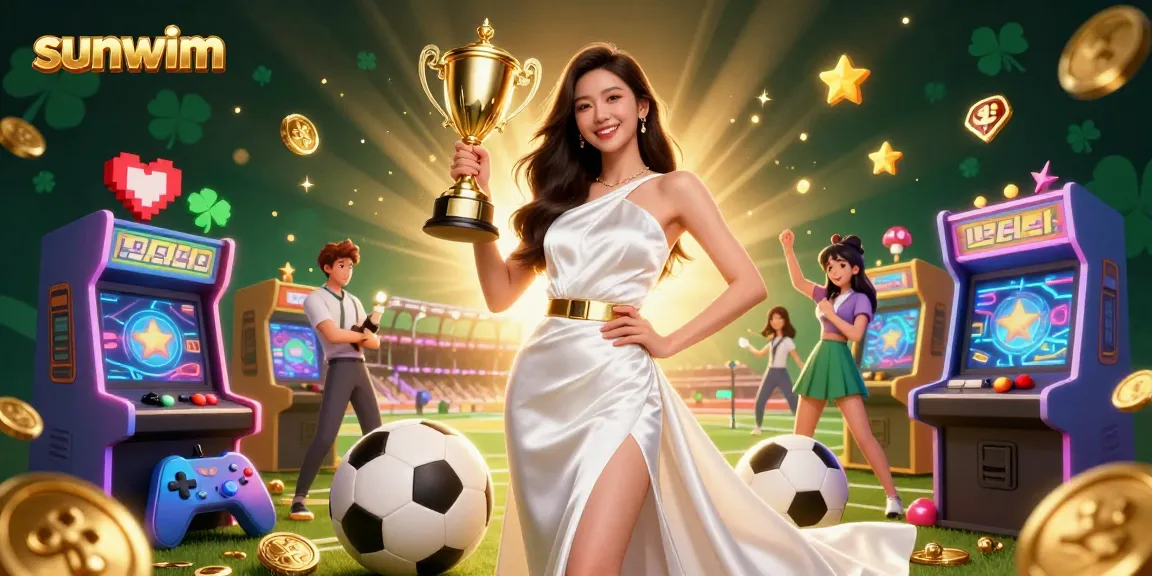 Experience thrilling sports betting action with sunwim, showcasing a triumphant champion with a trophy.