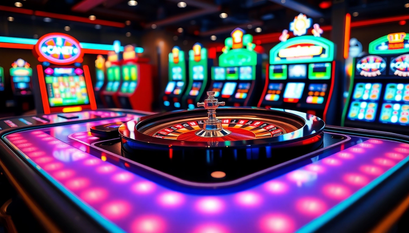 Jouez à des jeux captivants au casino en ligne entouré d'écrans lumineux.