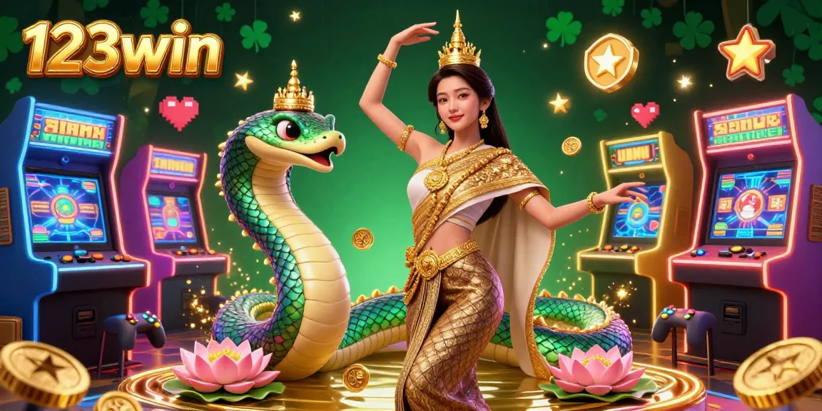 Play and win big at 123win with colorful gaming elements and vibrant casino atmosphere.