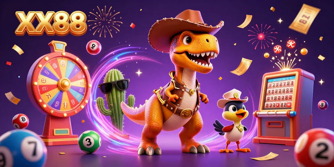 Engage with XX88's gaming adventure featuring lively lottery elements, animation characters, and thrilling casino vibes.