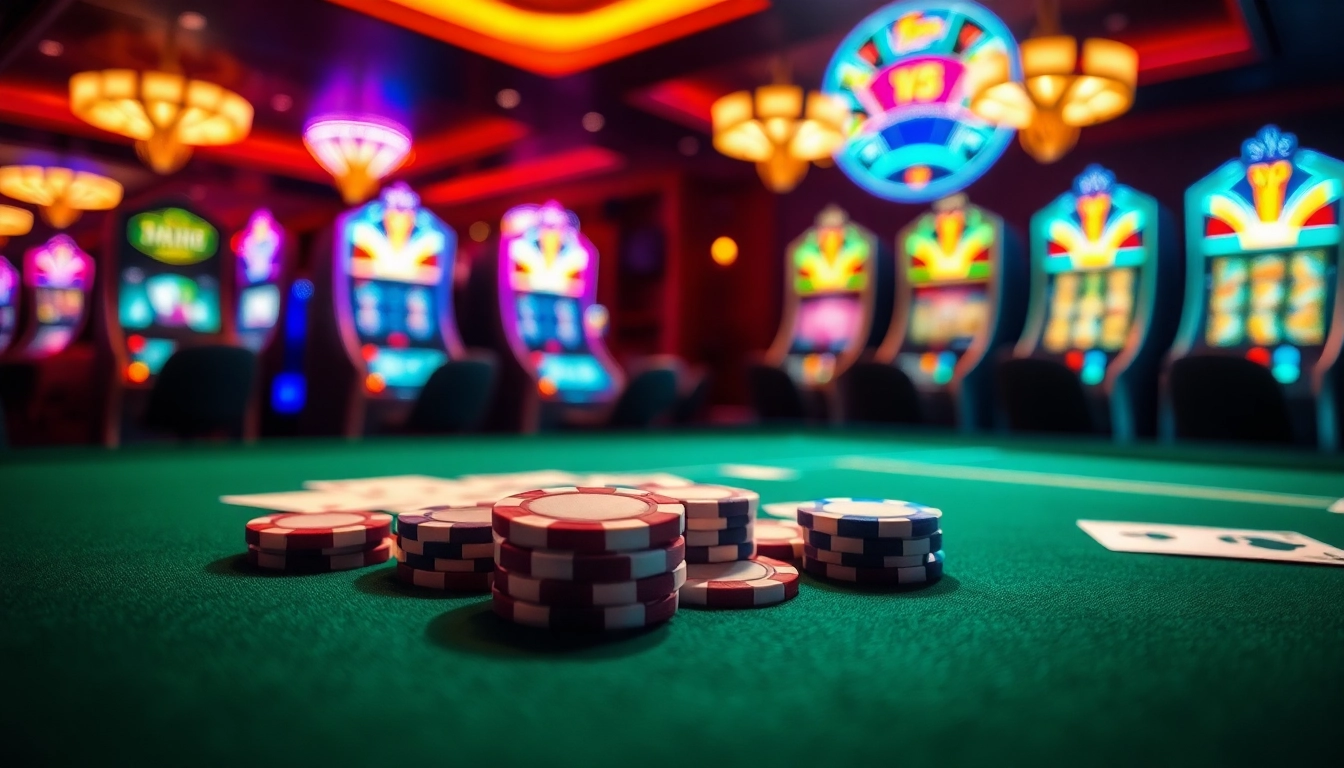 Jouer à des jeux passionnants sur un casino en ligne dynamique avec des lumières vives.