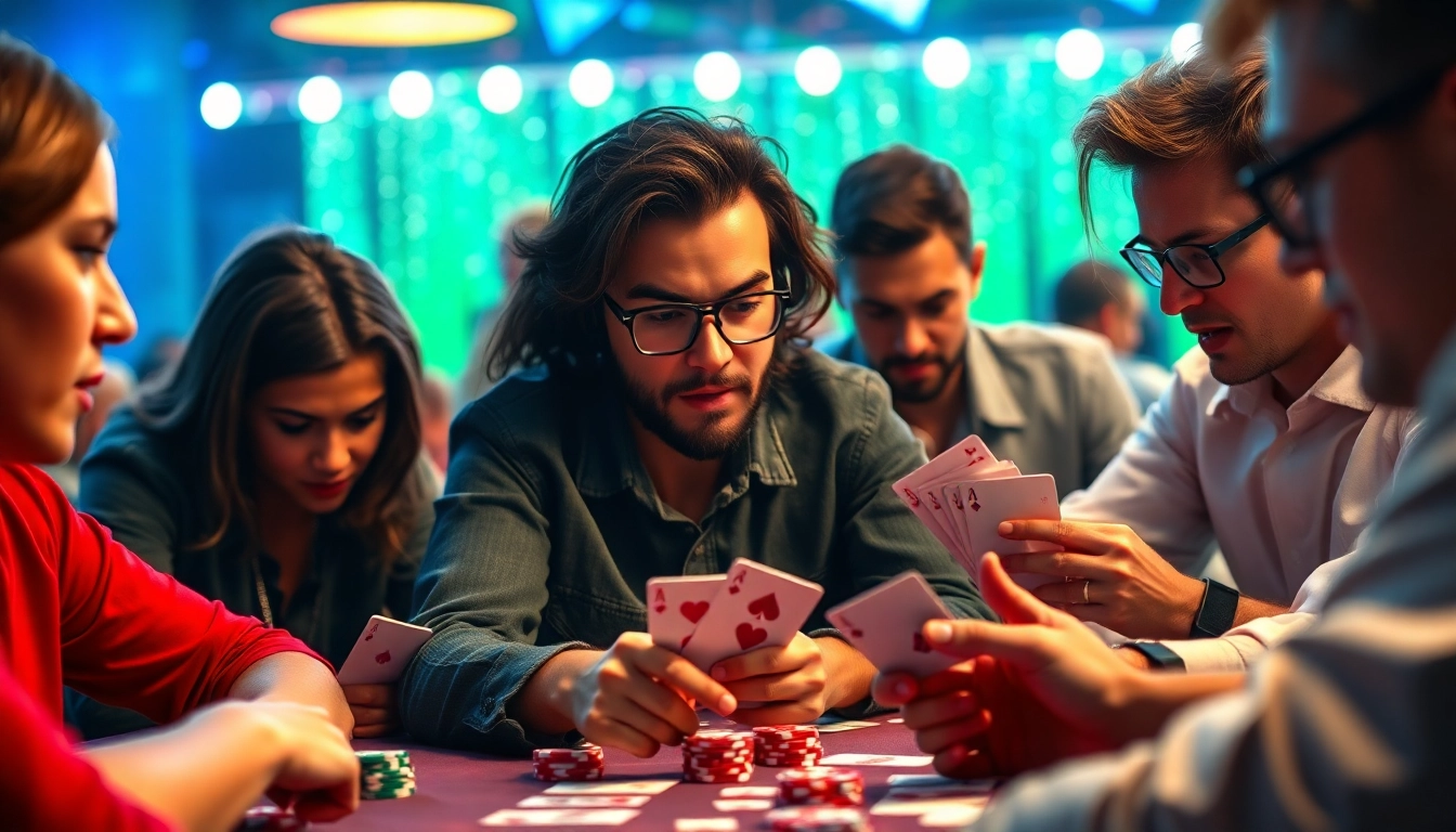 L'application poker célèbre des moments de jeu intense avec des joueurs concentrés.