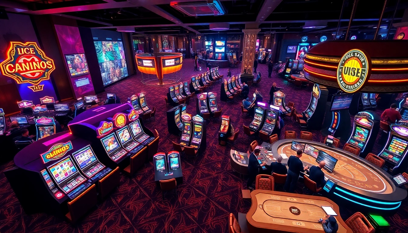 Jouez à casino en ligne dans une atmosphère dynamique avec des machines à sous brillantes.