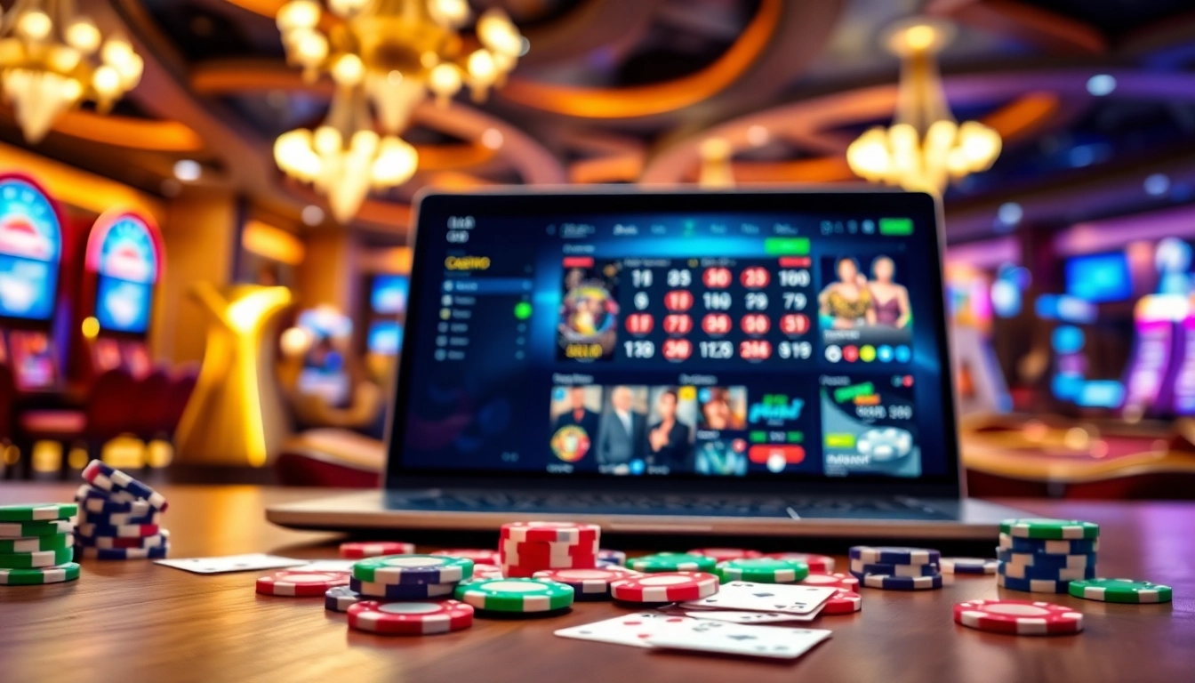 Jouer à des jeux passionnants dans un casino en ligne avec des jetons colorés et des cartes sur une table en bois.