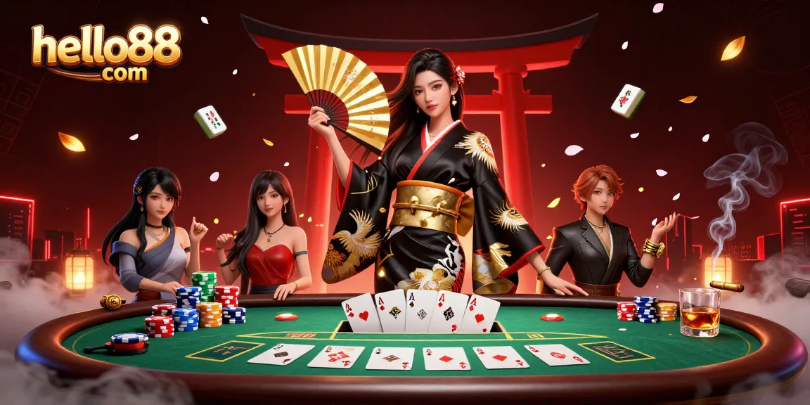 Experience thrilling gameplay at hello88 com with a dynamic poker scene featuring elegant characters and rich casino elements.