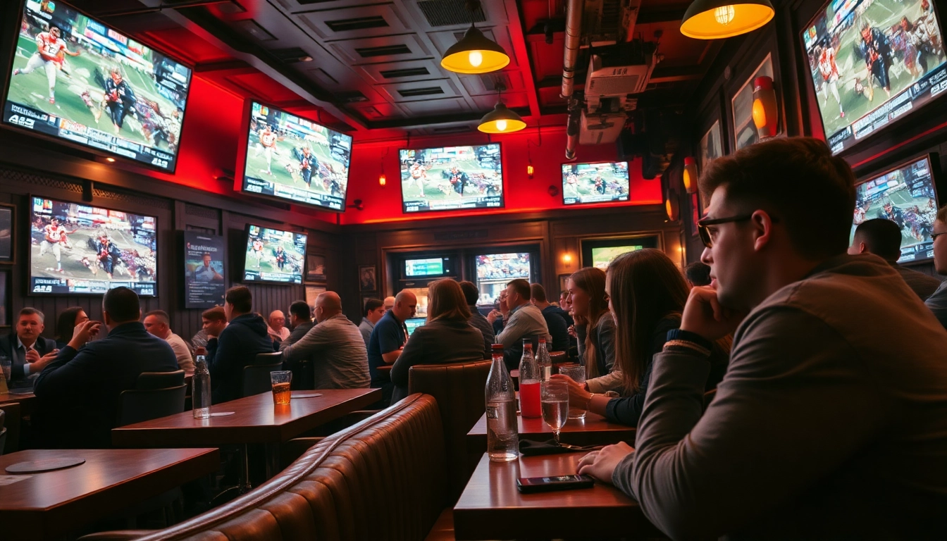 Placing bets on paris sportifs hors ARJEL in a lively Paris bar with excited patrons.