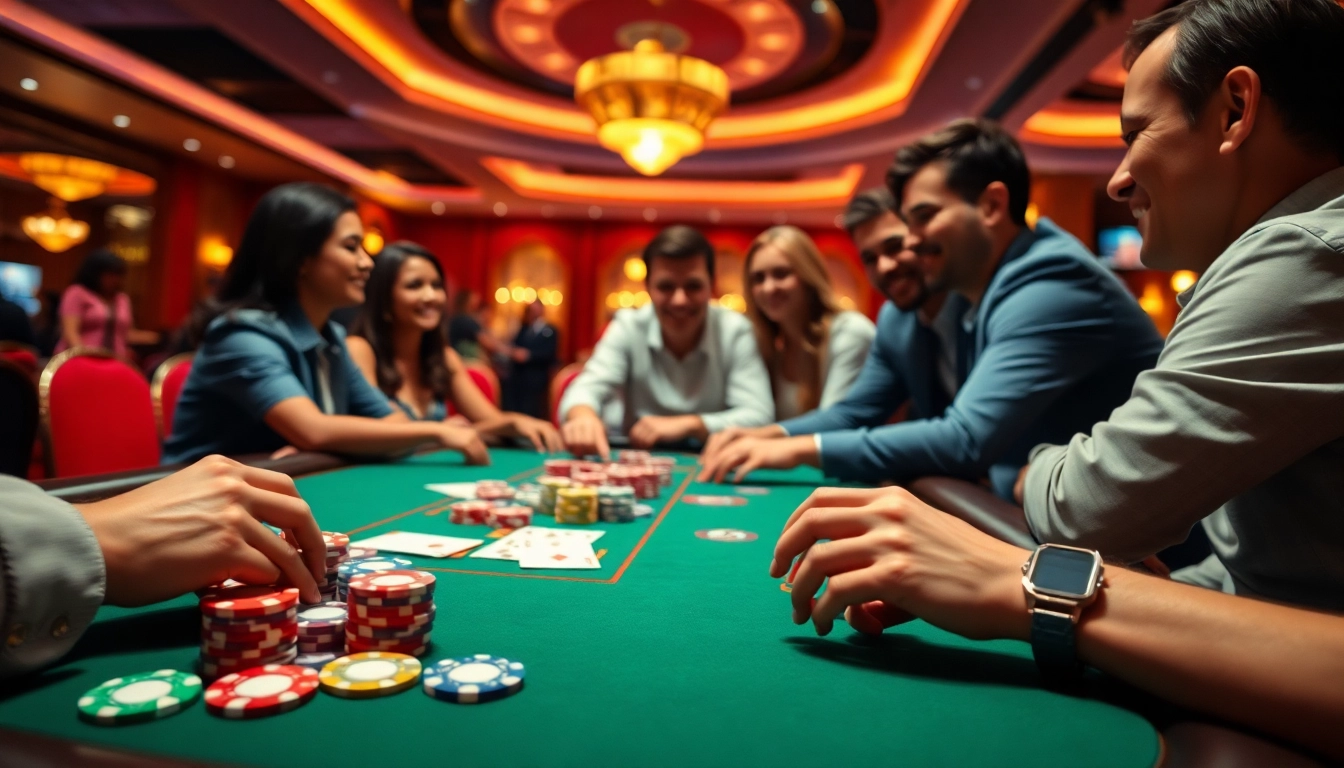 Les jeux de casino en ligne avec des joueurs engagés autour d'une table de poker colorée. related image