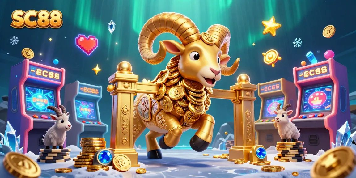 Join the excitement at SC 88, where the golden ram charges through a vibrant casino atmosphere filled with gaming elements!