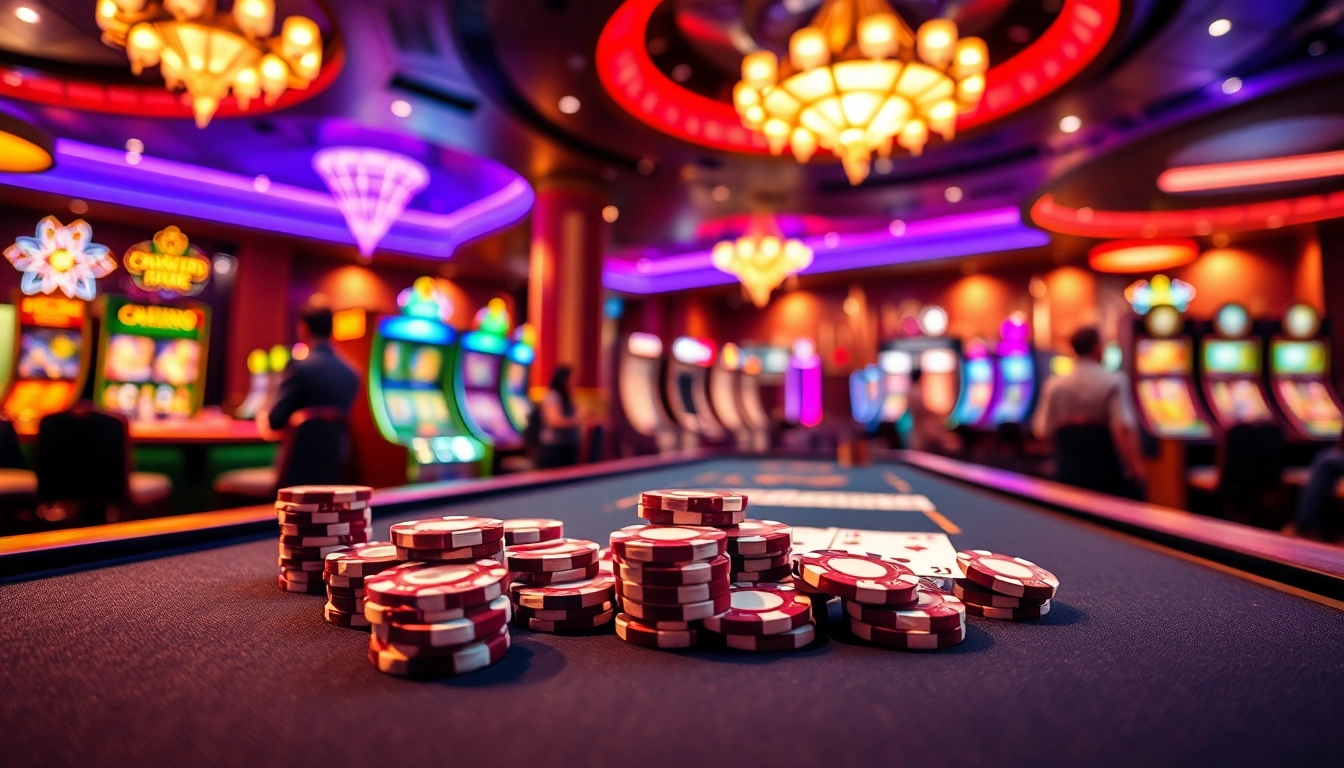 Jouer à des jeux de casino en ligne sur une table élégante avec des jetons et des cartes colorés.